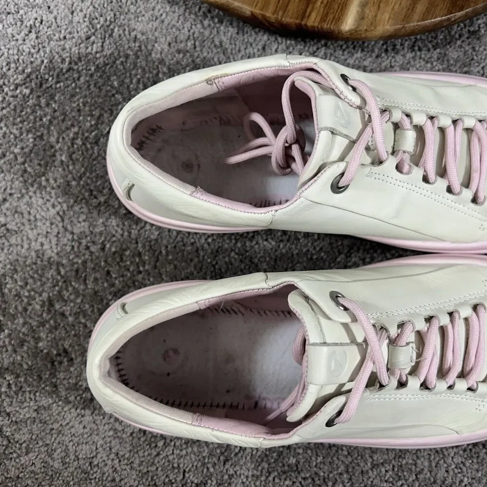 ECCO Flexure T-Cap Low Woman’s Size 39 White Rose Pink Leather Shoes No Insoles